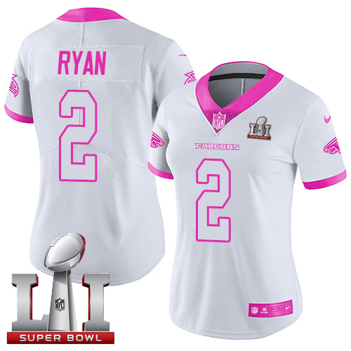 Women's Nike Atlanta Falcons #2 Matt Ryan Limited White/Pink Rush Fashion Super Bowl LI 51 NFL Jersey