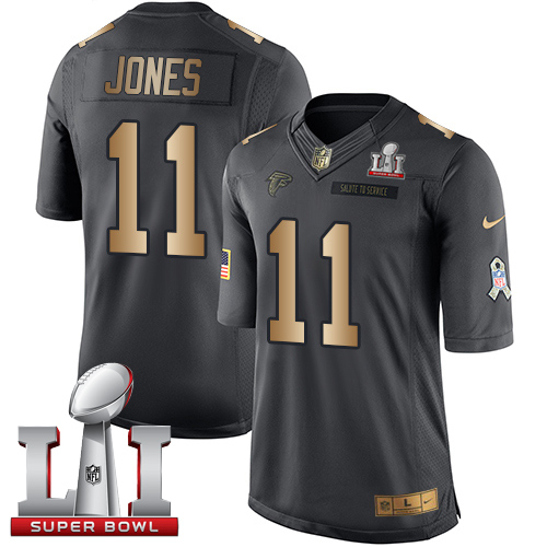 Men's Nike Atlanta Falcons #11 Julio Jones Limited Black/Gold Salute to Service Super Bowl LI 51 NFL Jersey