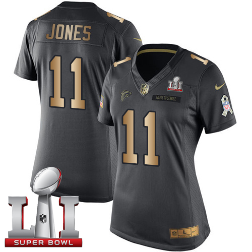 Women's Nike Atlanta Falcons #11 Julio Jones Limited Black/Gold Salute to Service Super Bowl LI 51 NFL Jersey