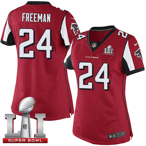 Women's Nike Atlanta Falcons #24 Devonta Freeman Elite Red Team Color Super Bowl LI 51 NFL Jersey