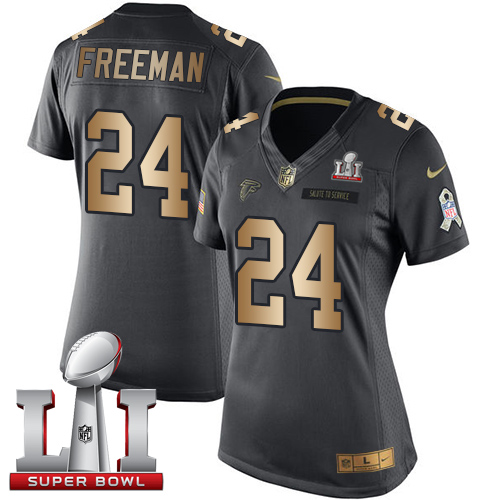 Women's Nike Atlanta Falcons #24 Devonta Freeman Limited Black/Gold Salute to Service Super Bowl LI 51 NFL Jersey
