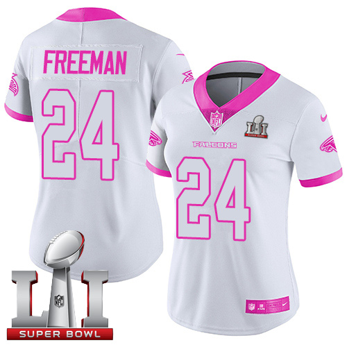Women's Nike Atlanta Falcons #24 Devonta Freeman Limited White/Pink Rush Fashion Super Bowl LI 51 NFL Jersey