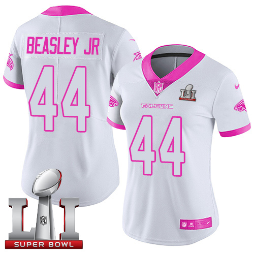 Women's Nike Atlanta Falcons #44 Vic Beasley Limited White/Pink Rush Fashion Super Bowl LI 51 NFL Jersey
