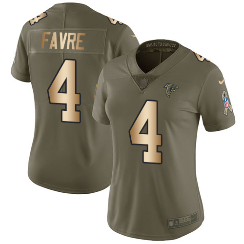 Women's Nike Atlanta Falcons #4 Brett Favre Limited Olive/Gold 2017 Salute to Service NFL Jersey