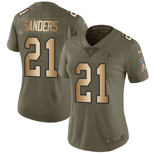 Women's Nike Atlanta Falcons #21 Deion Sanders Limited Olive/Gold 2017 Salute to Service NFL Jersey
