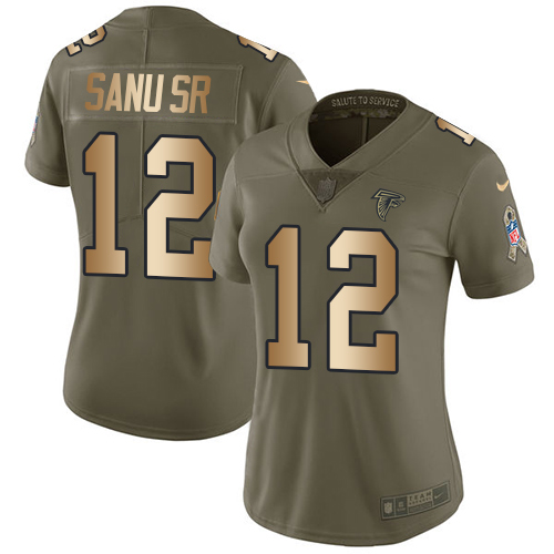 Women's Nike Atlanta Falcons #12 Mohamed Sanu Limited Olive/Gold 2017 Salute to Service NFL Jersey