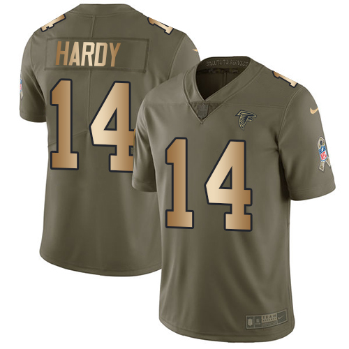 Men's Nike Atlanta Falcons #14 Justin Hardy Limited Olive/Gold 2017 Salute to Service NFL Jersey