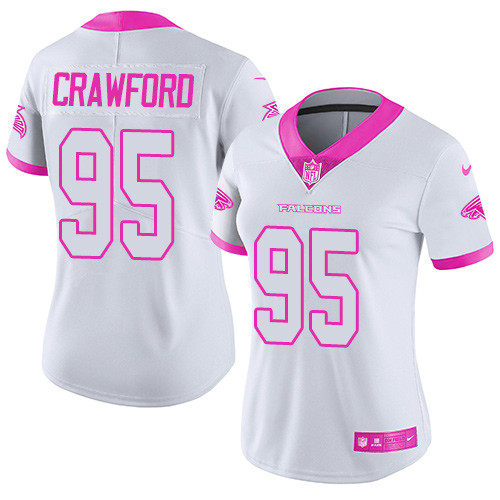 Women's Nike Atlanta Falcons #95 Jack Crawford Limited White/Pink Rush Fashion NFL Jersey