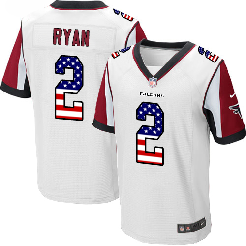 Men's Nike Atlanta Falcons #2 Matt Ryan Elite White Road USA Flag Fashion NFL Jersey