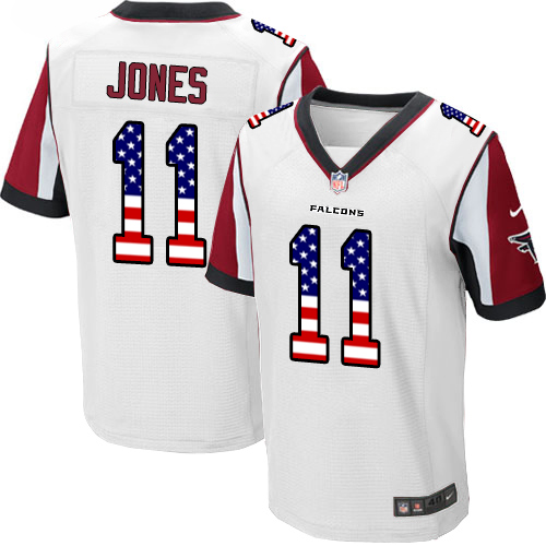 Men's Nike Atlanta Falcons #11 Julio Jones Elite White Road USA Flag Fashion NFL Jersey