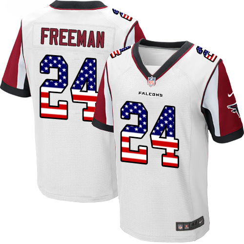 Men's Nike Atlanta Falcons #24 Devonta Freeman Elite White Road USA Flag Fashion NFL Jersey