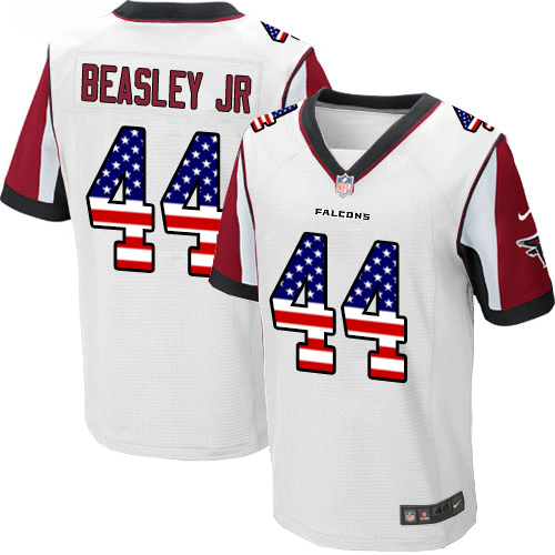 Men's Nike Atlanta Falcons #44 Vic Beasley Elite White Road USA Flag Fashion NFL Jersey