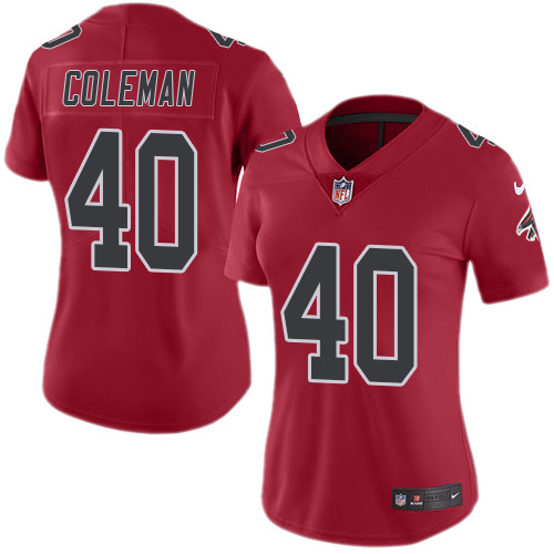 Women's Nike Atlanta Falcons #40 Derrick Coleman Limited Red Rush Vapor Untouchable NFL Jersey