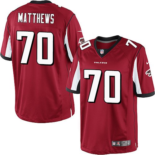 Youth Nike Atlanta Falcons #70 Jake Matthews Red Team Color Vapor Untouchable Elite Player NFL Jersey