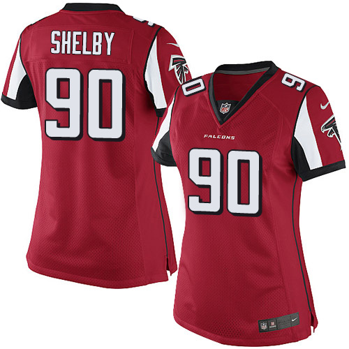 Women's Nike Atlanta Falcons #90 Derrick Shelby Red Team Color Vapor Untouchable Limited Player NFL Jersey