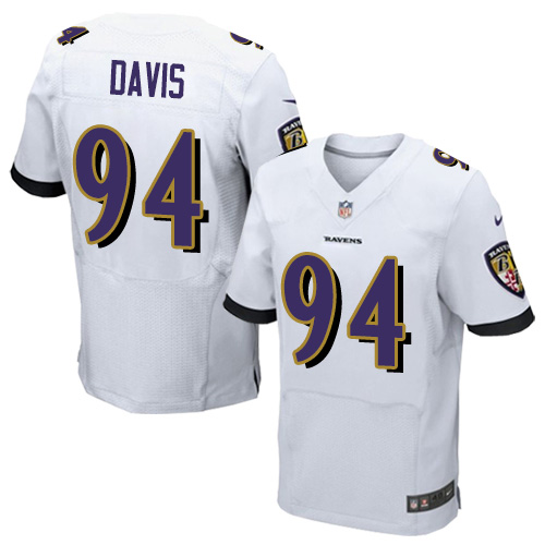 Men's Nike Baltimore Ravens #94 Carl Davis Elite White NFL Jersey