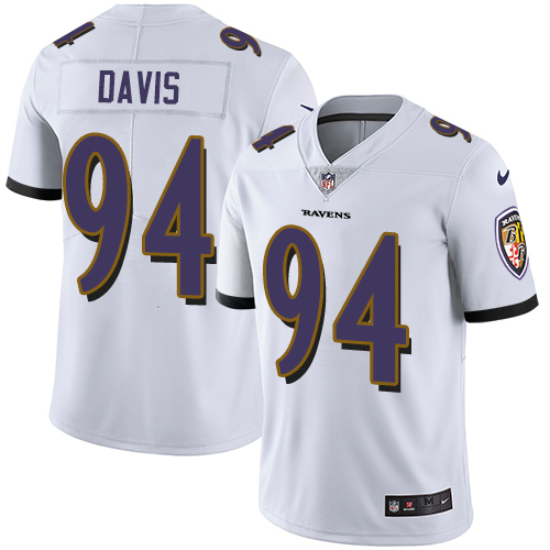 Men's Nike Baltimore Ravens #94 Carl Davis White Vapor Untouchable Limited Player NFL Jersey