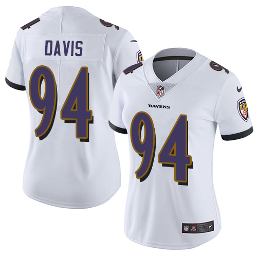 Women's Nike Baltimore Ravens #94 Carl Davis White Vapor Untouchable Elite Player NFL Jersey