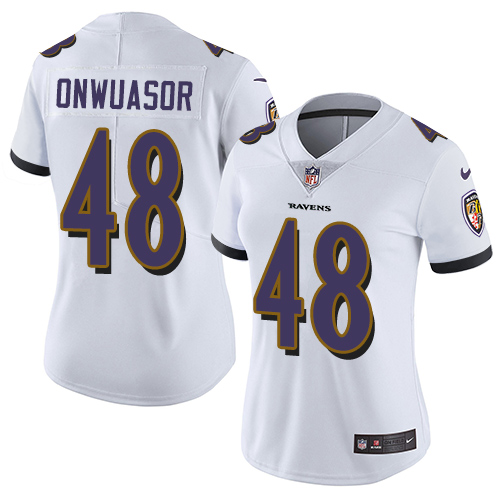 Women's Nike Baltimore Ravens #48 Patrick Onwuasor White Vapor Untouchable Elite Player NFL Jersey