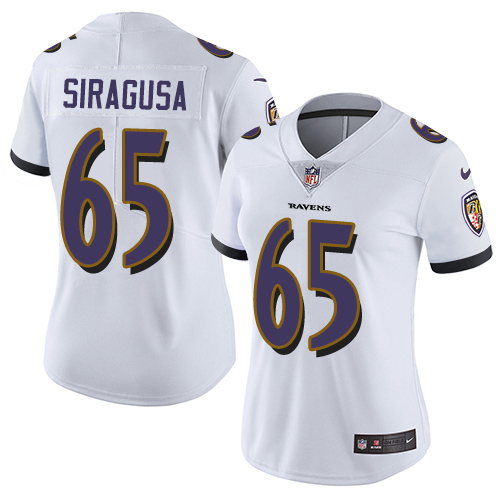 Women's Nike Baltimore Ravens #65 Nico Siragusa White Vapor Untouchable Limited Player NFL Jersey