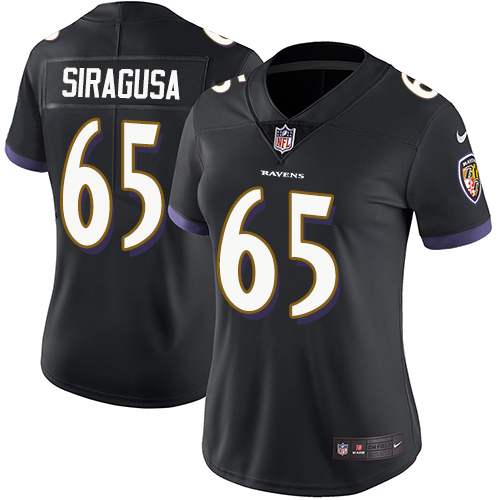 Women's Nike Baltimore Ravens #65 Nico Siragusa Black Alternate Vapor Untouchable Limited Player NFL Jersey