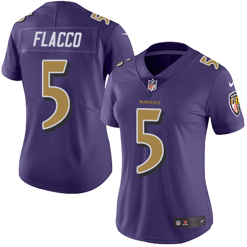 Women's Nike Baltimore Ravens #5 Joe Flacco Limited Purple Rush Vapor Untouchable NFL Jersey