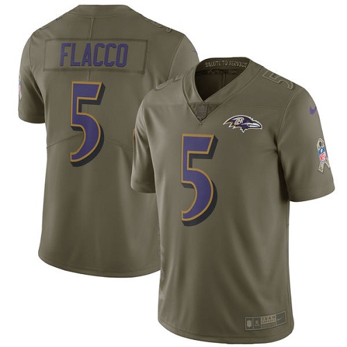 Men's Nike Baltimore Ravens #5 Joe Flacco Limited Olive 2017 Salute to Service NFL Jersey