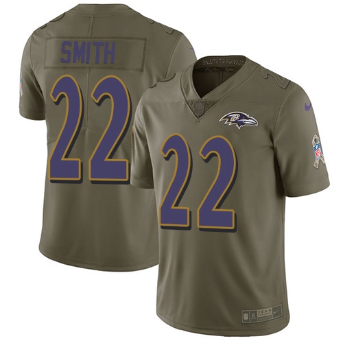 Youth Nike Baltimore Ravens #22 Jimmy Smith Limited Olive 2017 Salute to Service NFL Jersey