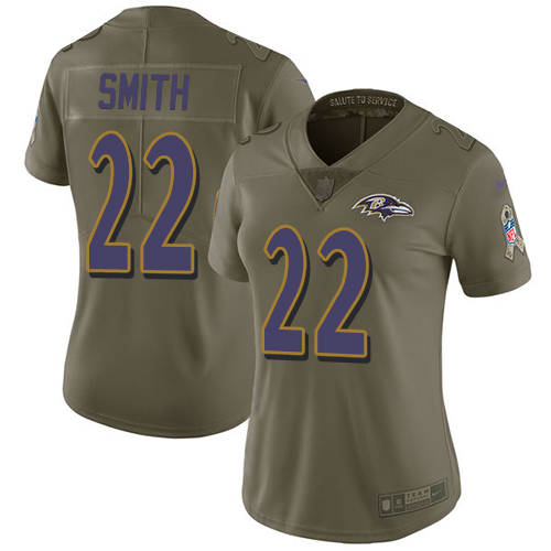 Women's Nike Baltimore Ravens #22 Jimmy Smith Limited Olive 2017 Salute to Service NFL Jersey