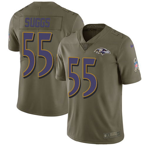 Men's Nike Baltimore Ravens #55 Terrell Suggs Limited Olive 2017 Salute to Service NFL Jersey