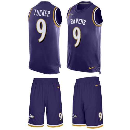 Men's Nike Baltimore Ravens #9 Justin Tucker Limited Purple Tank Top Suit NFL Jersey