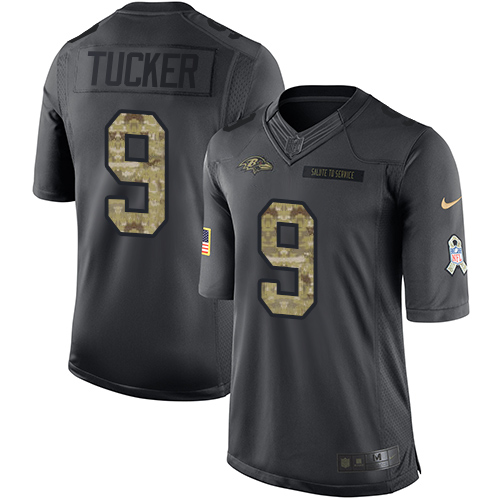 Youth Nike Baltimore Ravens #9 Justin Tucker Limited Black 2016 Salute to Service NFL Jersey