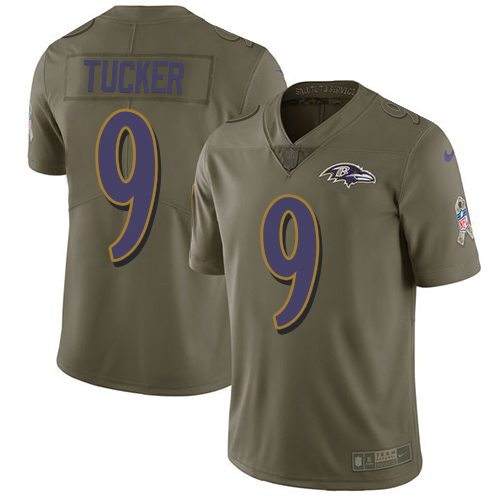Men's Nike Baltimore Ravens #9 Justin Tucker Limited Olive 2017 Salute to Service NFL Jersey