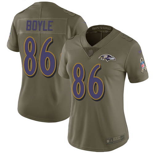 Women's Nike Baltimore Ravens #86 Nick Boyle Limited Olive 2017 Salute to Service NFL Jersey