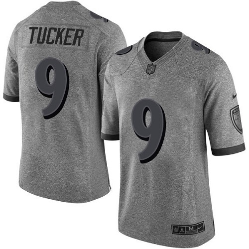 Men's Nike Baltimore Ravens #9 Justin Tucker Limited Gray Gridiron NFL Jersey