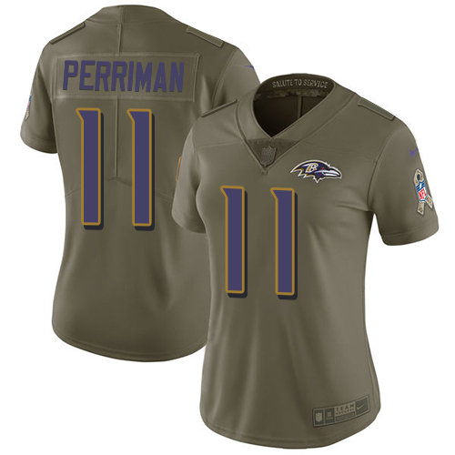 Women's Nike Baltimore Ravens #11 Breshad Perriman Limited Olive 2017 Salute to Service NFL Jersey