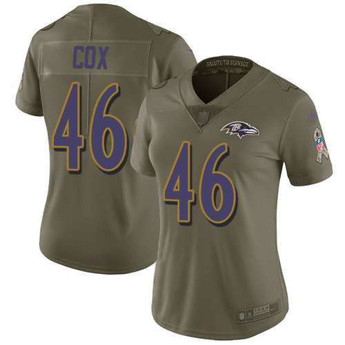 Women's Nike Baltimore Ravens #46 Morgan Cox Limited Olive 2017 Salute to Service NFL Jersey