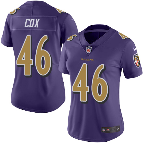 Women's Nike Baltimore Ravens #46 Morgan Cox Limited Purple Rush Vapor Untouchable NFL Jersey