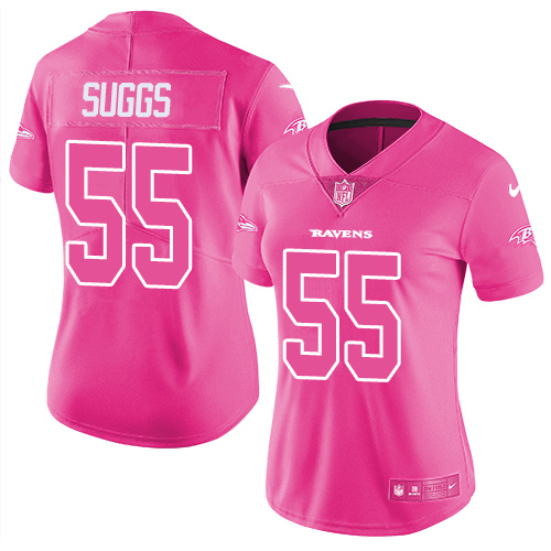 Women's Nike Baltimore Ravens #55 Terrell Suggs Limited Pink Rush Fashion NFL Jersey