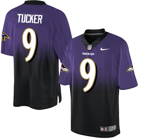 Men's Nike Baltimore Ravens #9 Justin Tucker Elite Purple/Black Fadeaway NFL Jersey