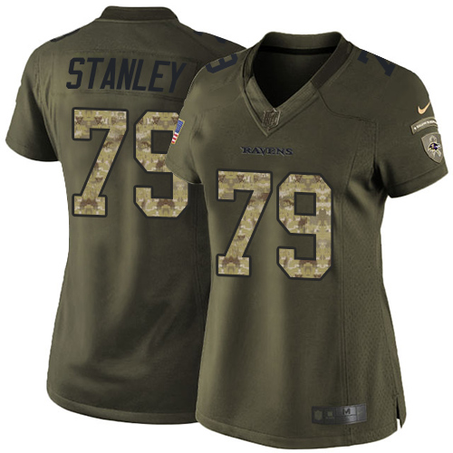 Women's Nike Baltimore Ravens #79 Ronnie Stanley Elite Green Salute to Service NFL Jersey