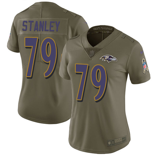 Women's Nike Baltimore Ravens #79 Ronnie Stanley Limited Olive 2017 Salute to Service NFL Jersey