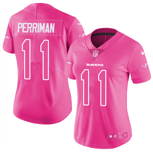 Women's Nike Baltimore Ravens #11 Breshad Perriman Limited Pink Rush Fashion NFL Jersey