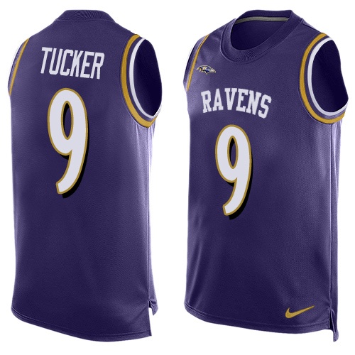 Men's Nike Baltimore Ravens #9 Justin Tucker Limited Purple Player Name & Number Tank Top NFL Jersey