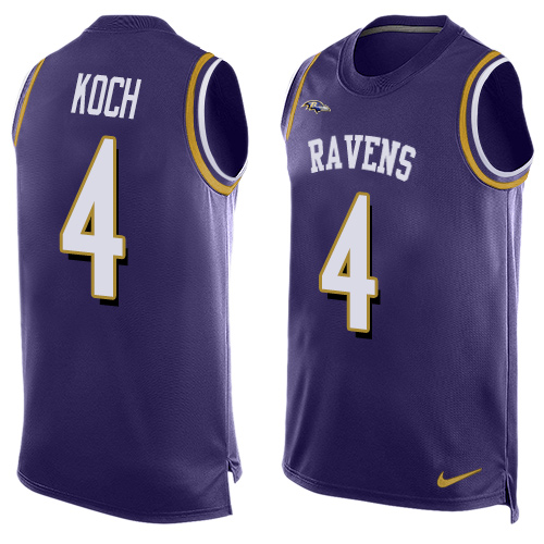 Men's Nike Baltimore Ravens #4 Sam Koch Limited Purple Player Name & Number Tank Top NFL Jersey