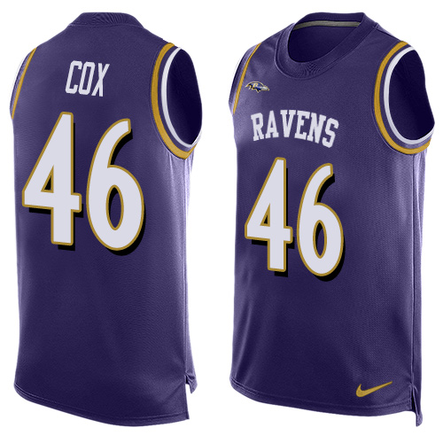 Men's Nike Baltimore Ravens #46 Morgan Cox Limited Purple Player Name & Number Tank Top NFL Jersey