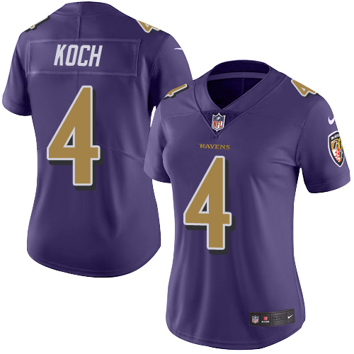 Women's Nike Baltimore Ravens #4 Sam Koch Limited Purple Rush Vapor Untouchable NFL Jersey