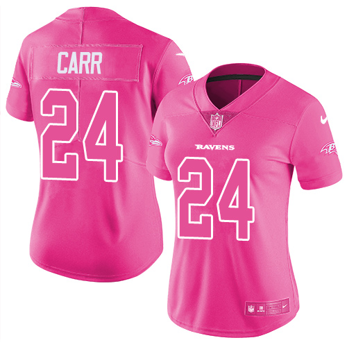 Women's Nike Baltimore Ravens #24 Brandon Carr Limited Pink Rush Fashion NFL Jersey