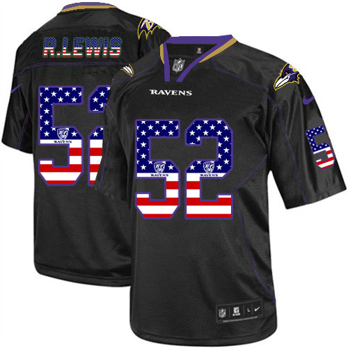 Men's Nike Baltimore Ravens #52 Ray Lewis Elite Black USA Flag Fashion NFL Jersey