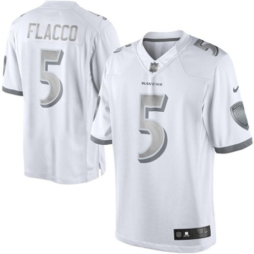 Women's Nike Baltimore Ravens #5 Joe Flacco Limited White Platinum NFL Jersey